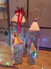 Lampiony latarnie duże XXL Święta dekoracje metalowe szklane