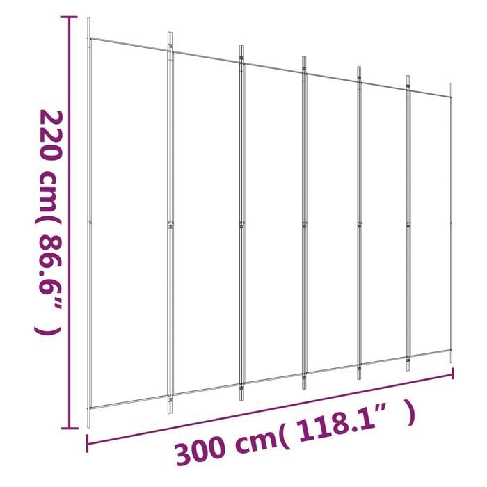 Vidaxl Parawan 6-Panelowy, Biały, 300X220 Cm, Tkanina