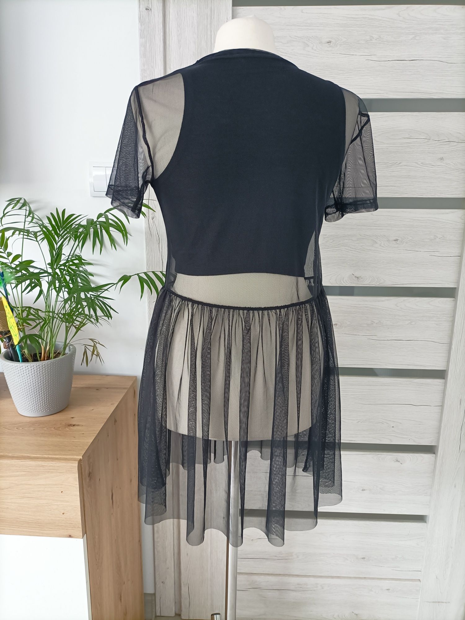 Bluzka  sukienka 2w1 komplet krótka transparentna prześwitująca Crop t
