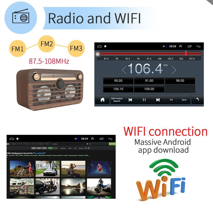 Rádio android 8 polegadas WiFi GPS Bluetooth FM MirrorLink Novo