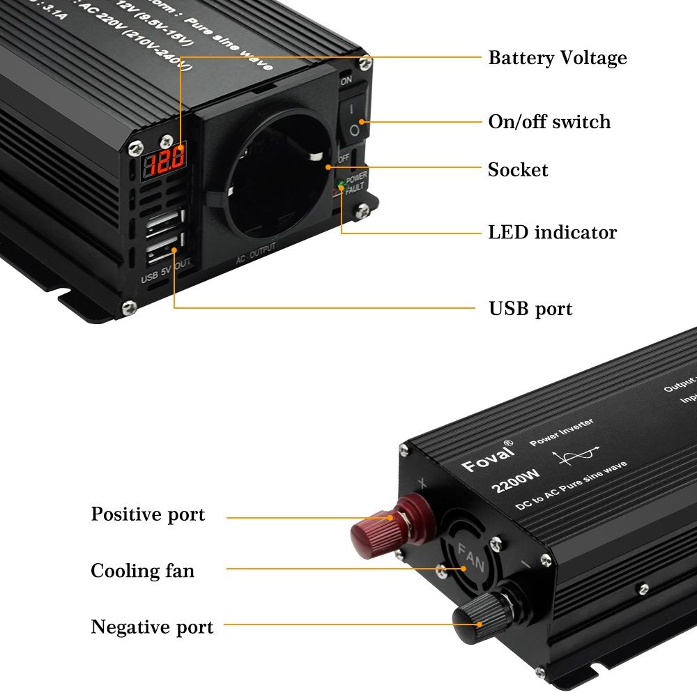 Інвертор 12V - 220V   Foval 1500Вт Чистий синус