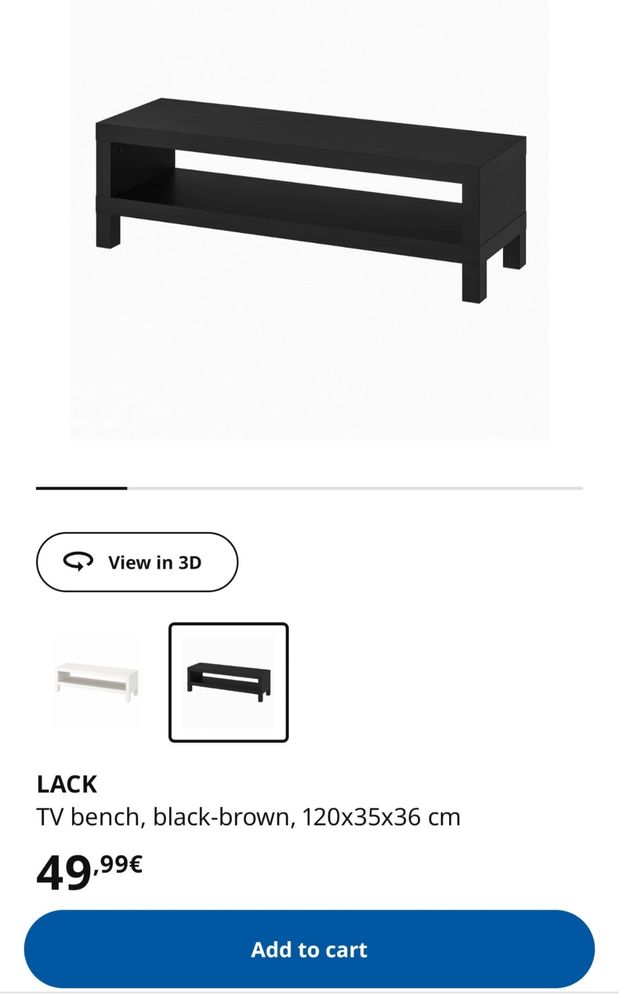 Móvel TV preto, 120x35x36 cm