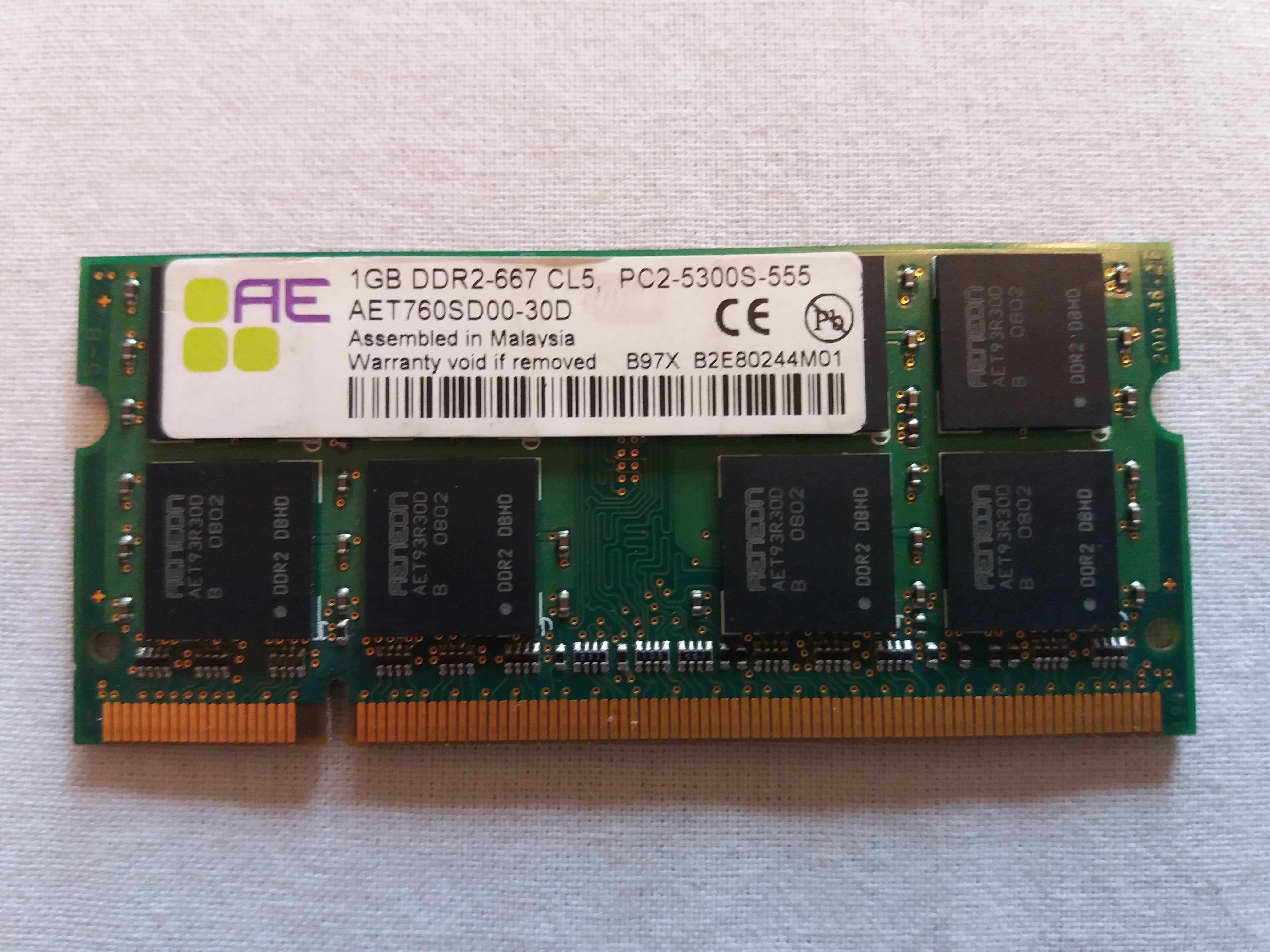 Линейка АЗУ оперативная память 1Gb DDR2-667 CL5 всего 220гр покупай!