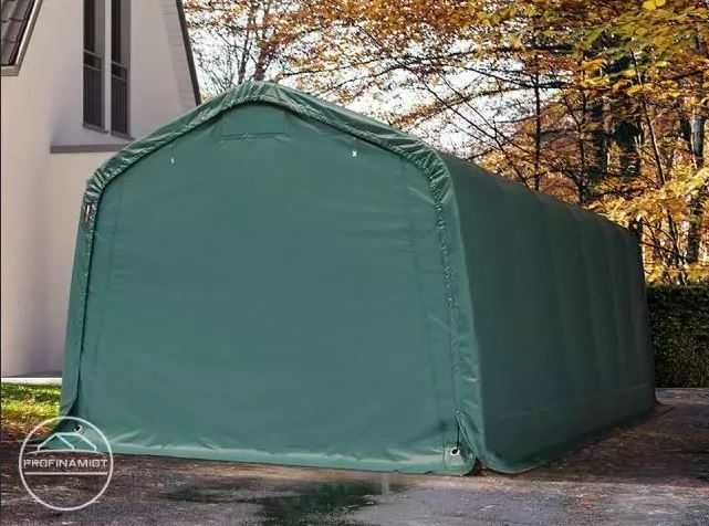 3,3x7,2m Namiot garażowy - 2m brama, PVC, ciemnozielony z statyką