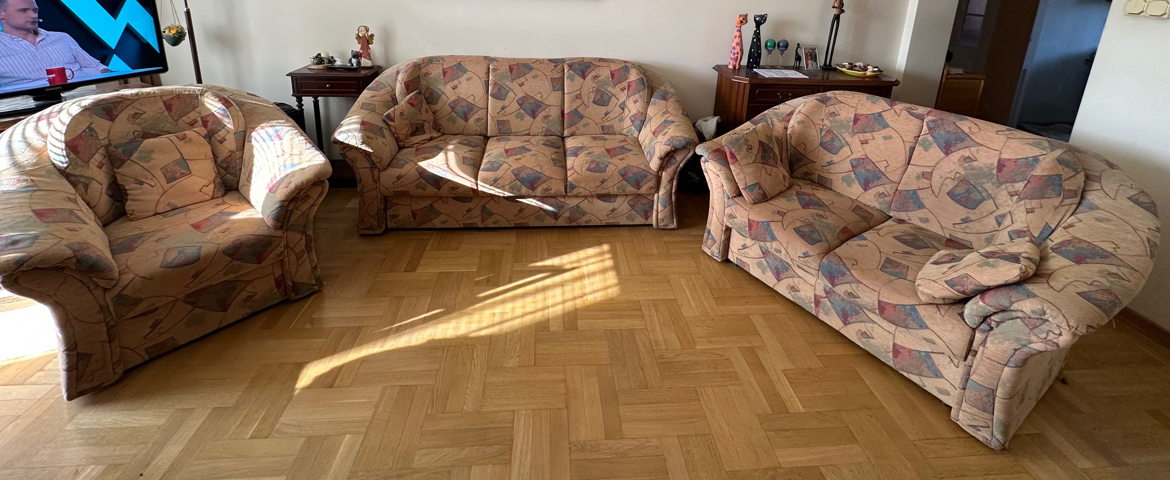 Zestaw wypoczynkowy kanapa z funkcja spania sofa fotel komplet