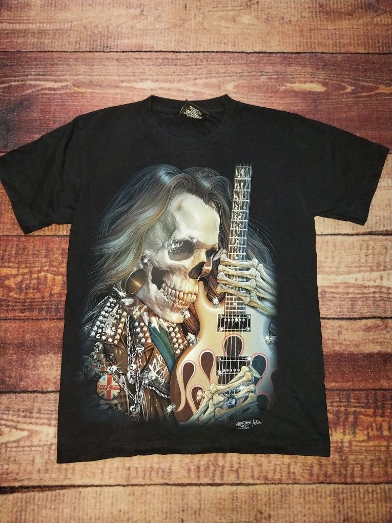 Szkielet z gitarą koszulka z dwustronnym nadrukiem S