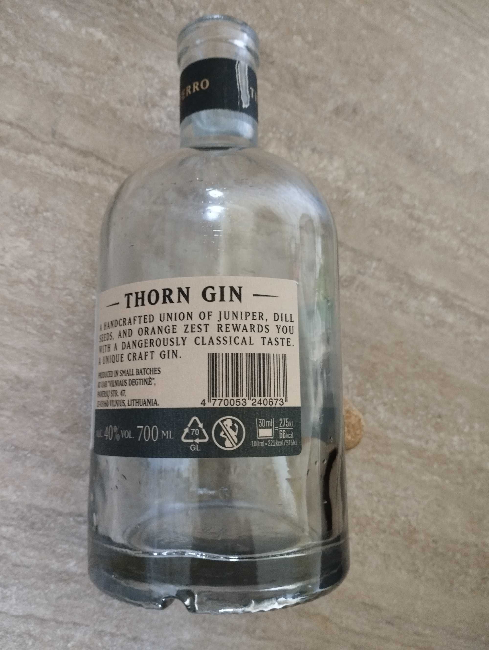 «THORN GIN» пустая стеклян бутылка с пробкой и деревянной крышкой 0,7л