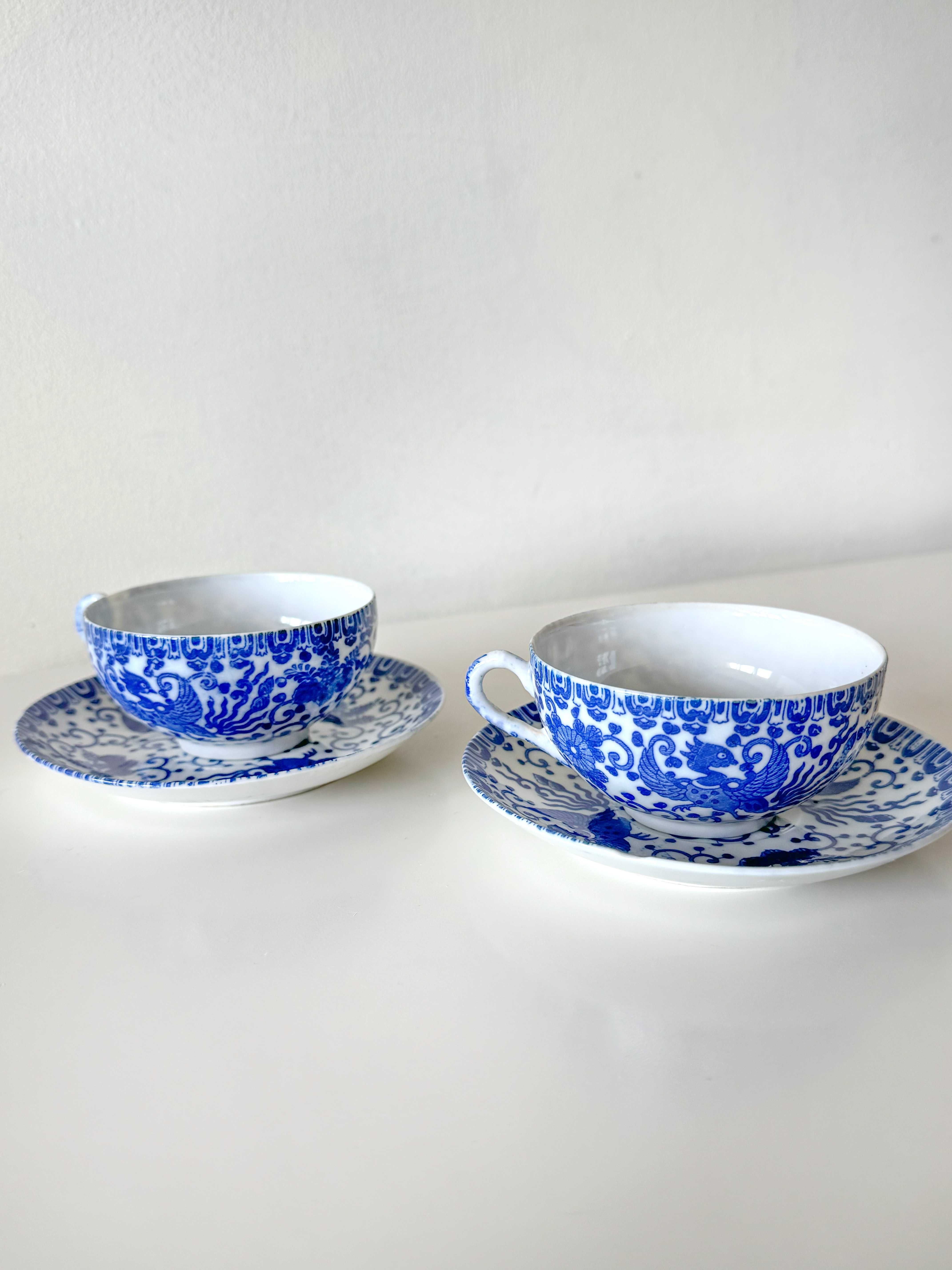 2 Filiżanki ze Spodkiem Japoński Zestaw Porcelany Ryżowej "Phoenix"