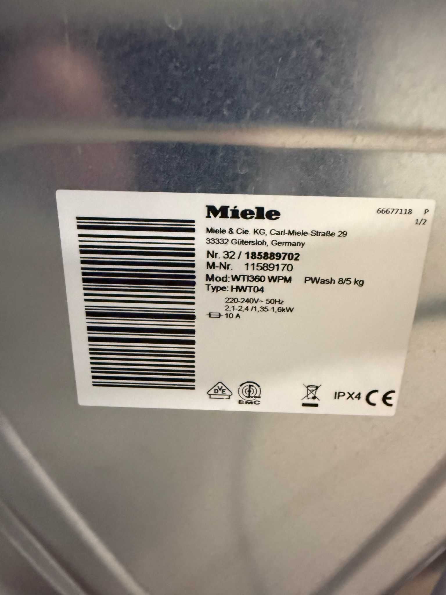 Máquina de Lavar s Secar Roupa MIELE WTI 360 WPM Pwash (8/5 kg)