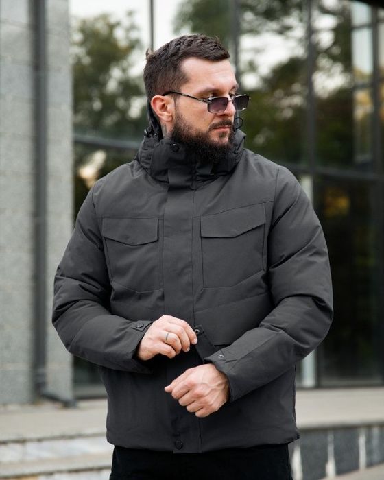 куртка чоловіча з капюшоном графіт демісезон зима/мужская куртка серая