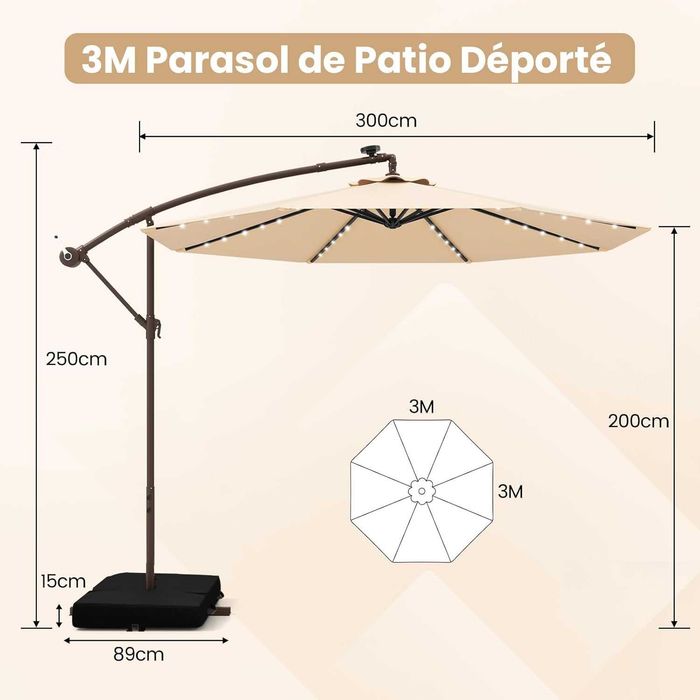Parasol ogrodowy 300 cm z oświetleniem LED, regulacją kąta