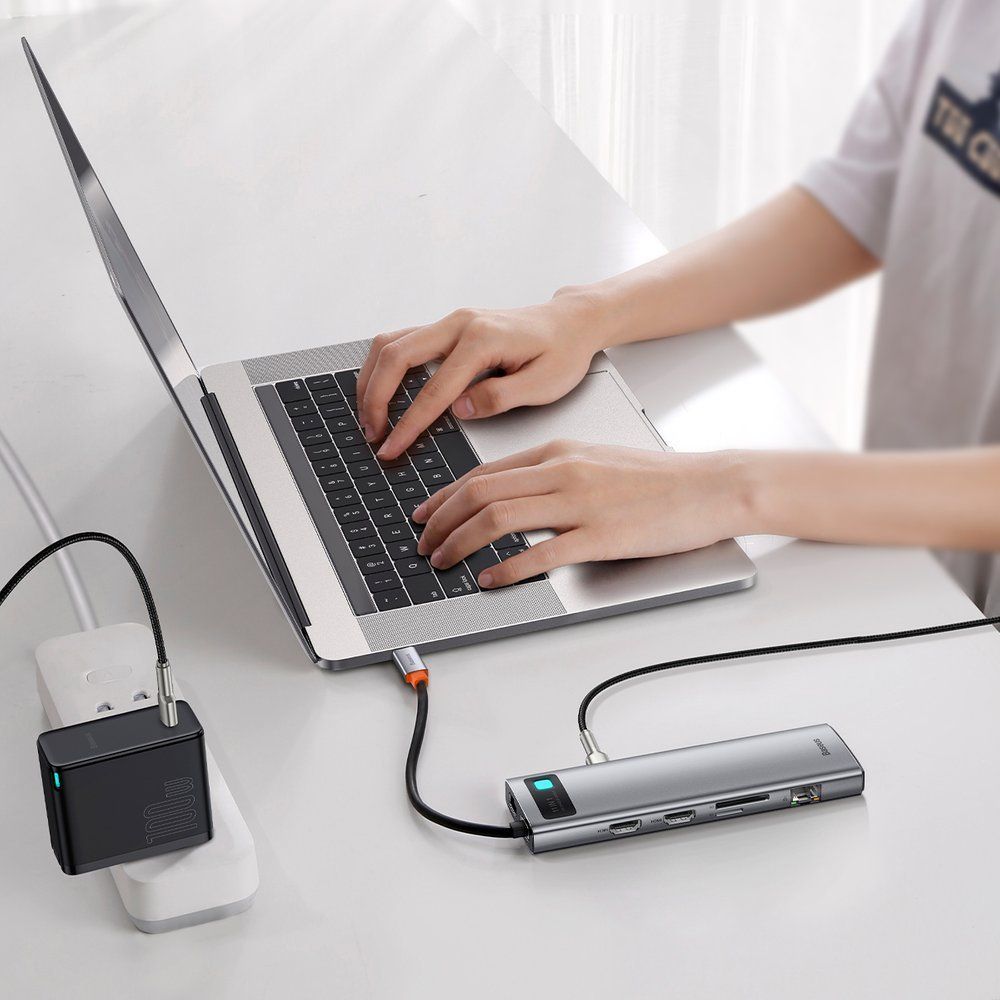 wielofunkcyjny hub replikator portów usb-c metal gleam 11w1 szary