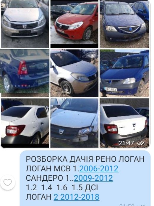 Розборка Шрот Дачія Рено Логан 1. 2 .-Сандеро 1.2. 2006-2018р Logan Sa