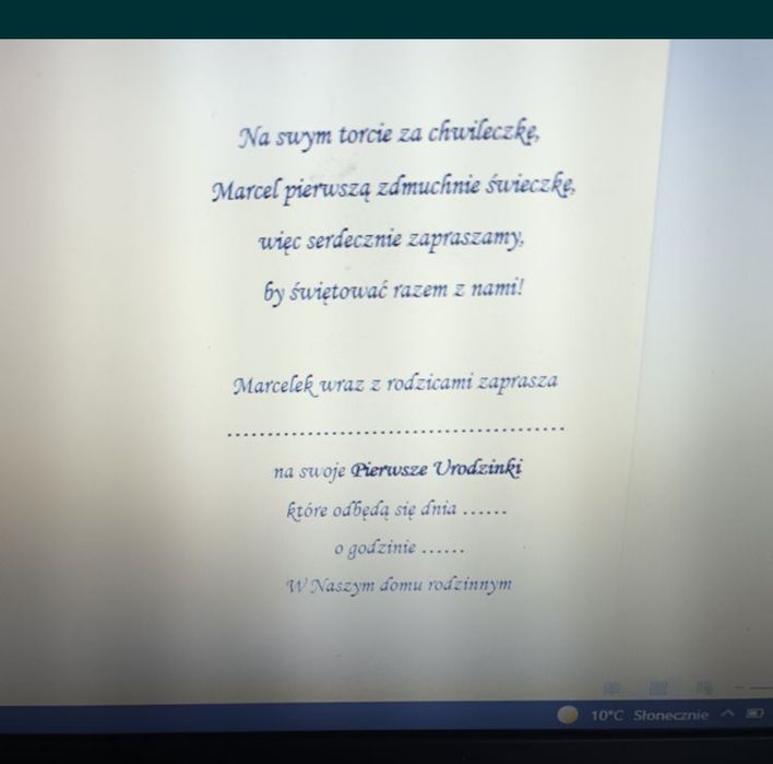 Zaproszenia na Roczek