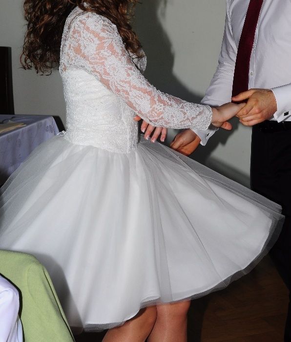 sukienka ślubna krótka ecru ivory - suknia ślub - gorset 34/36/38