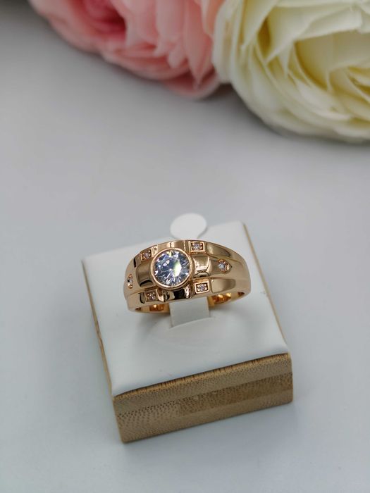 Sygnet męski pozłacany 18k złotem diamentowe oczko rozmiar 12