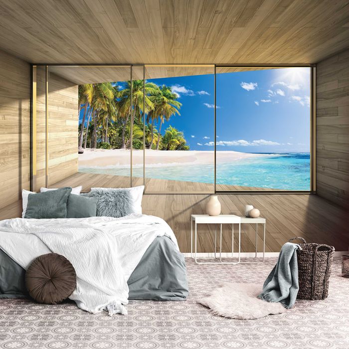 Fototapeta Widok z Okna Plaża Woda Wakacje 3D Na Twój Rozmiar + KLEJ