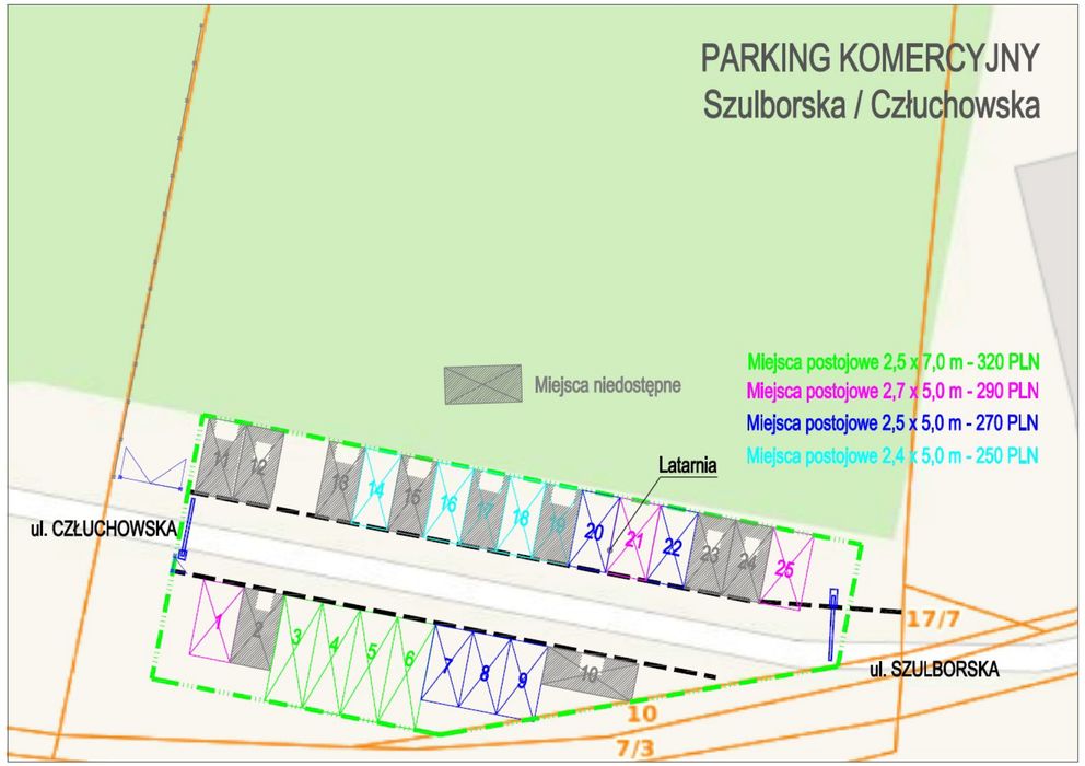 Miejsca postojowe - nowy parking przy Szulborskiej / Człuchowskiej