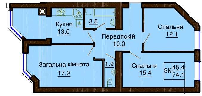 Продам 3к квартиру 74 м2  жк Софія Нова (метро Теремки) є розстрочка