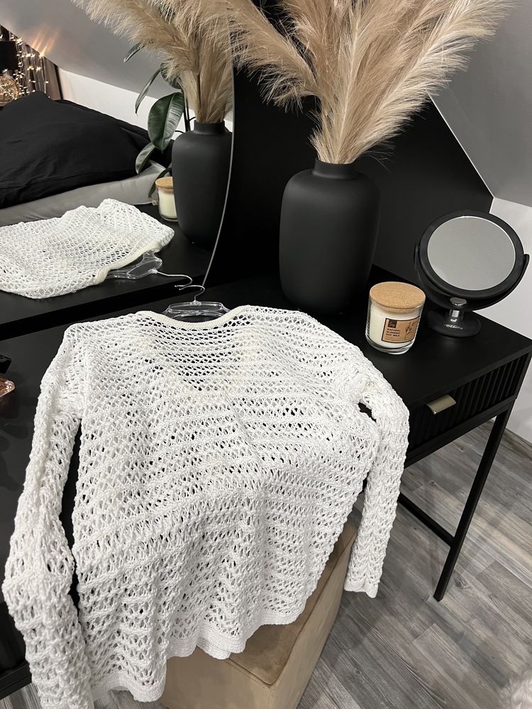 Sweter ażurowy, biały na wiosnę, one size