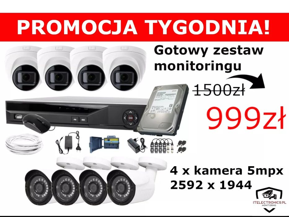 Zestaw monitoringu 4-16 kamer Montaż/Monitoring/Kamery