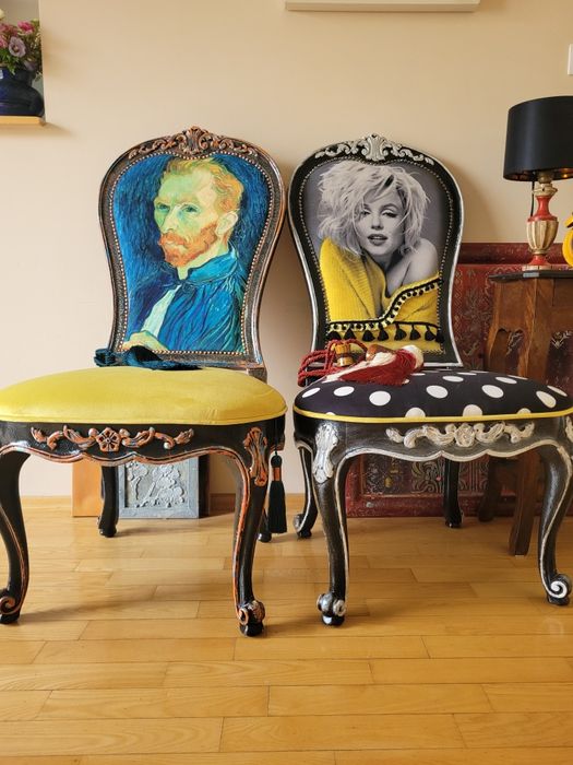 Zabytkowe luksusowe кrzesło Marilyn Monroe i Van Gogh dzieło sztuki