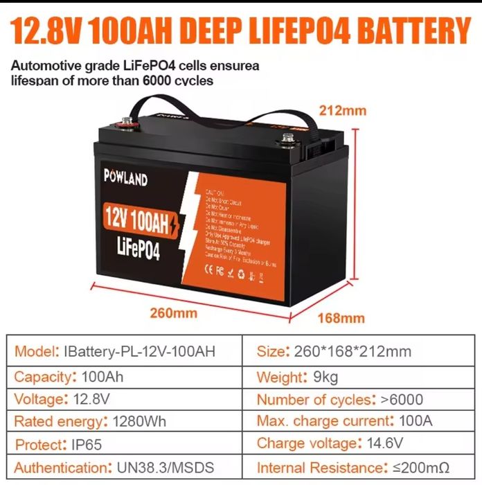 Акумулятор Lifepo4 12V 100Ah Powland, BMS. Новий. В наявності.