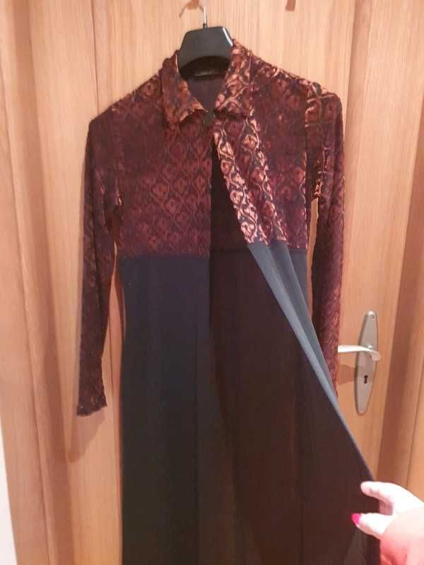 Vestido transparente Carling preto e laranja escuro M