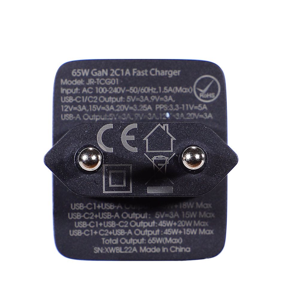 szybka ładowarka sieciowa gan usb 2x usb-c + kabel usb-c 1.2m - czarna