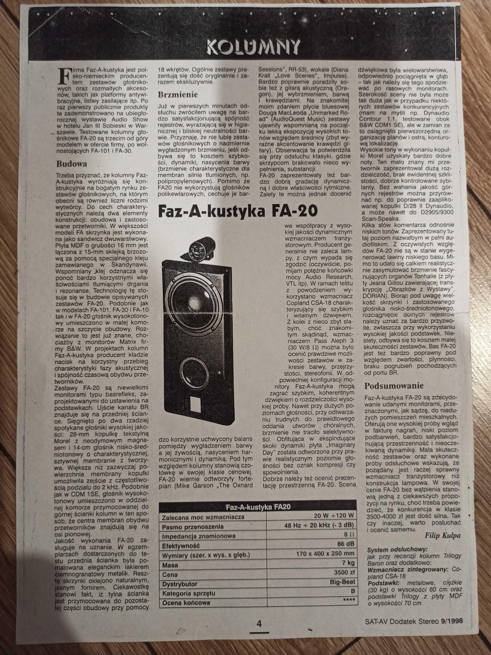 Kolumny podstawkowe Faz-A-kustyka FA-20 Morel,peerless