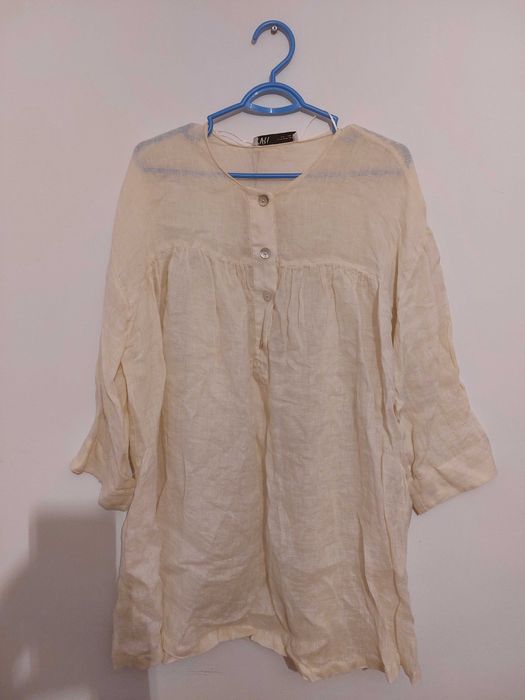 Lniana koszula, tunika z zary,  obniżona linia ramion tunika oversize