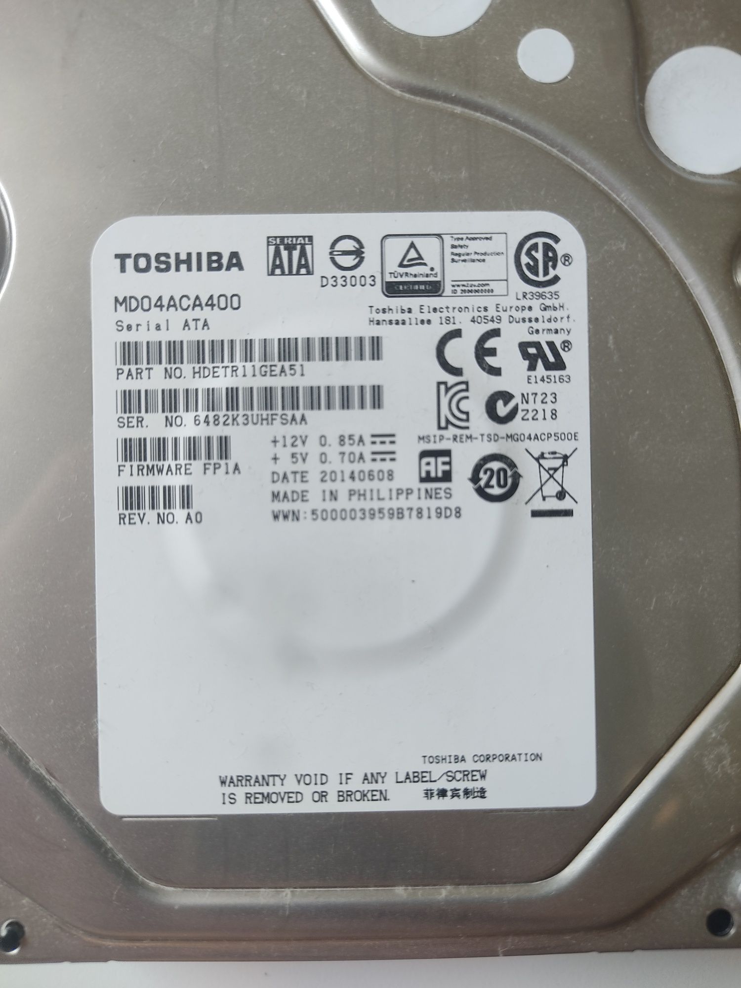 Toshiba Generic Data Storage 4TB 7200rpm 128MB MD04ACA400 3.5"SATA III