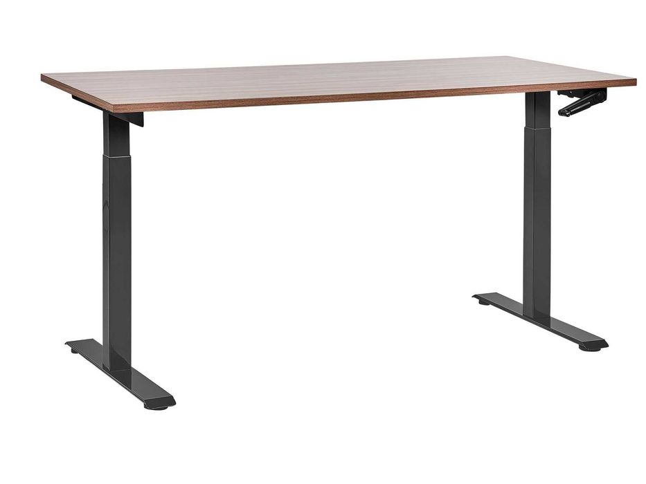 Biurko regulowane manualnie 160 x 72 cm ciemne drewno z czarnym