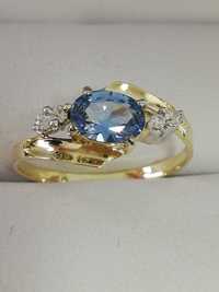 WŁOSKI Bajkowy złoty pierścionek niebieskie błękitne oczko
