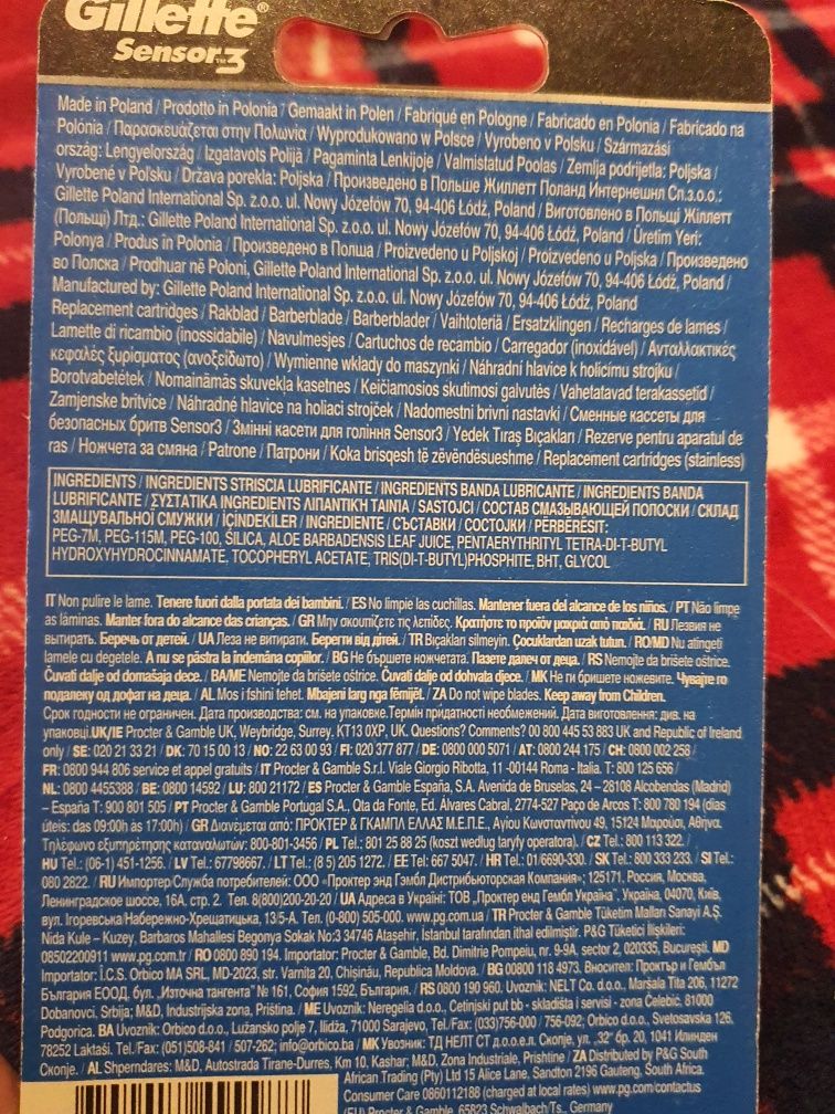 Wklady do maszynki Gillette sensor 3 8sztuk Orginal