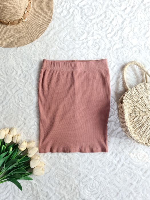 Brązowa prążkowana spódnica bawełna rozmiar M