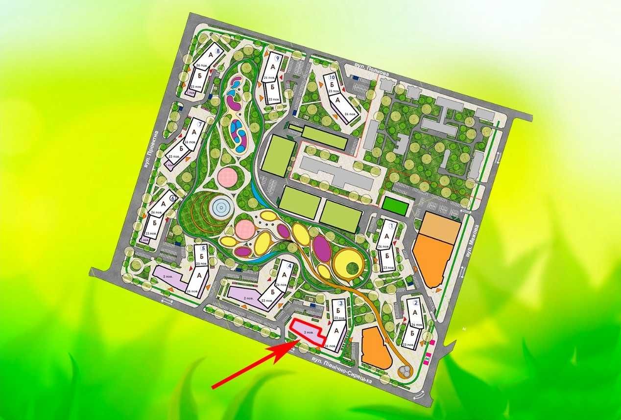 ЖК Диброва Парк. Витринное фасадное помещение "Open Space" 51 м2