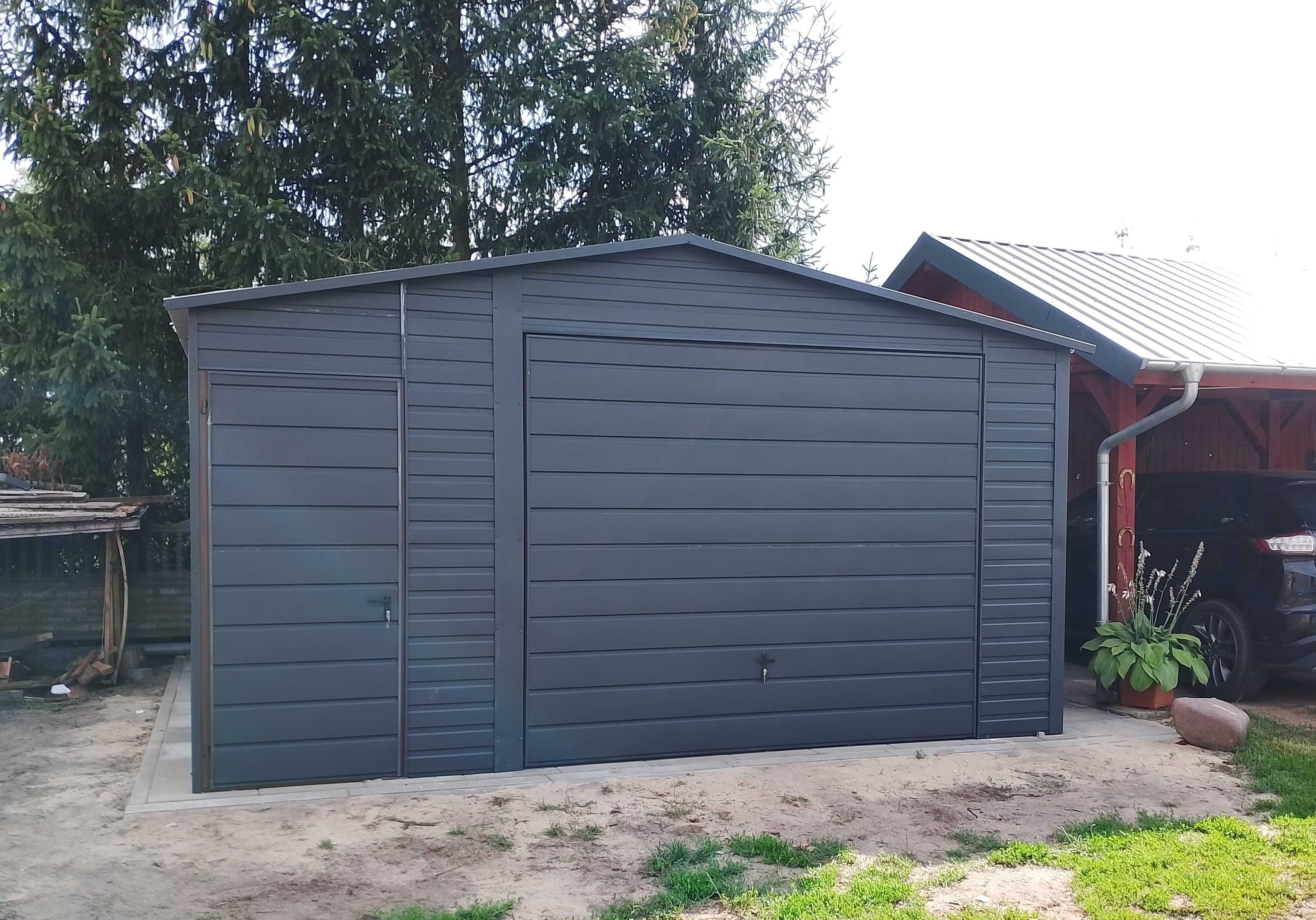 Garaż blaszak jednostanowiskowy + schowek blaszany 5x6 - kolory, wzory