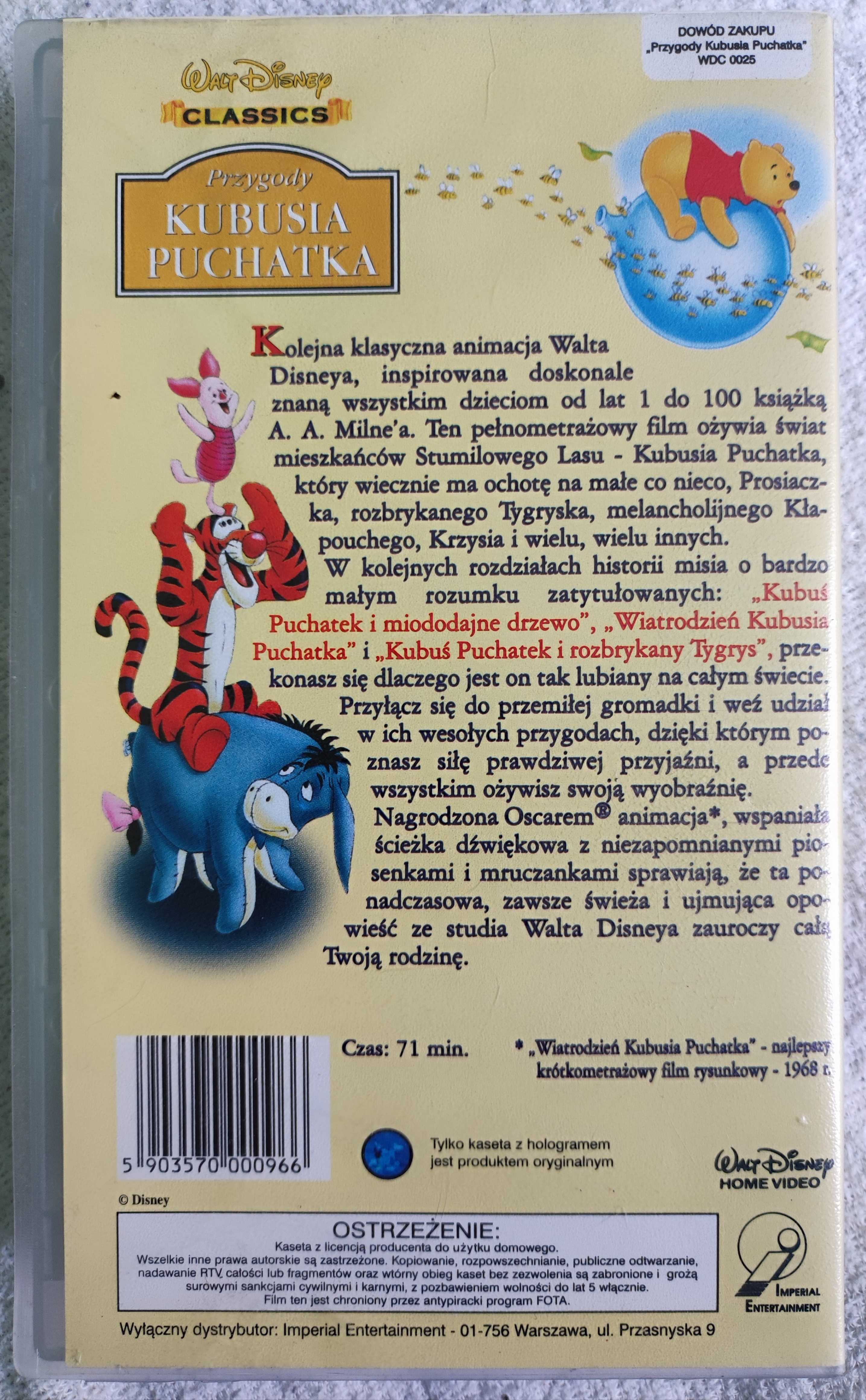 Kaseta VHS - Przygody Kubusia Puchatka Walt Disney 71 min film