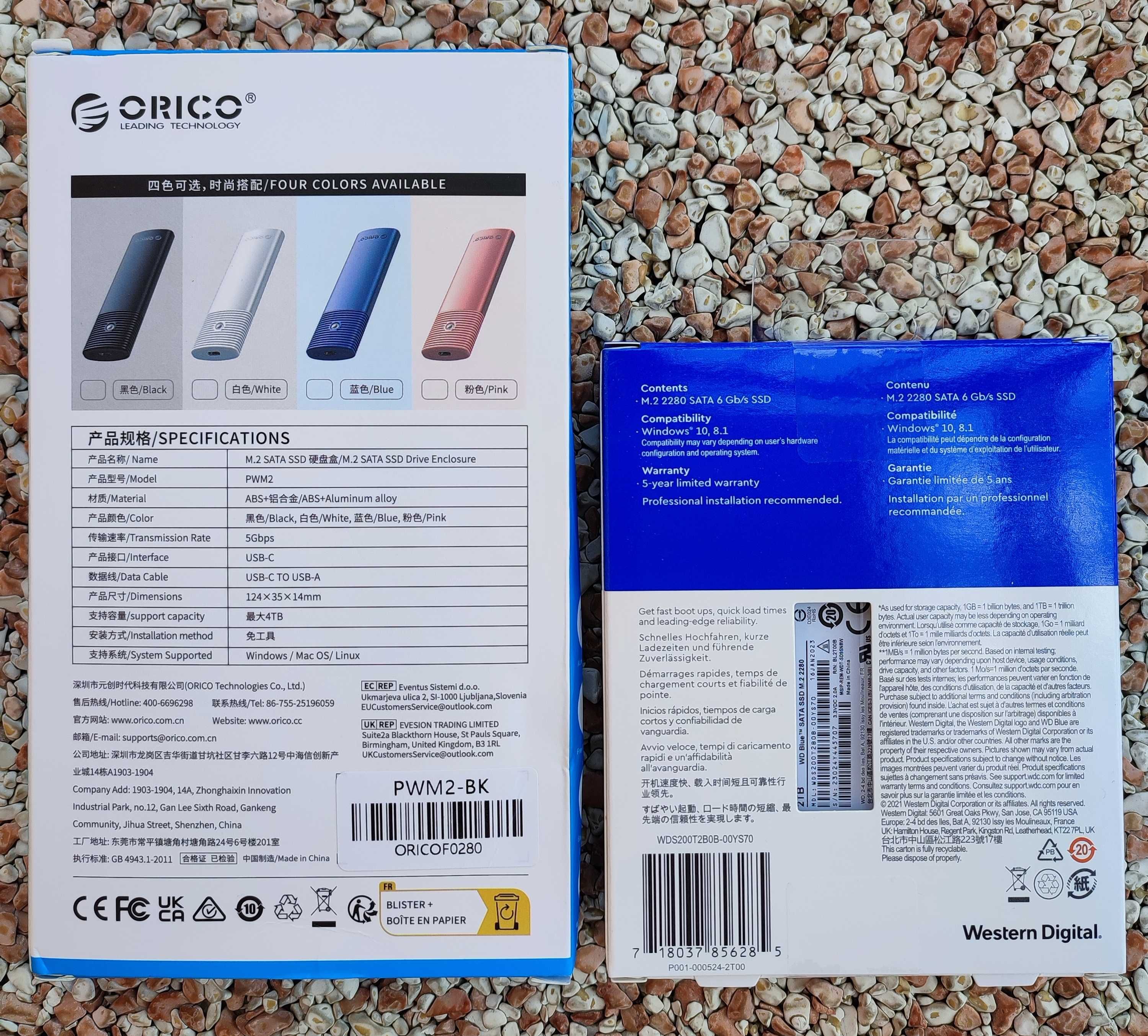 WD Blue SATA SSD 2TB. Dysk M.2 SATA + obudowa do tego typu dysku.