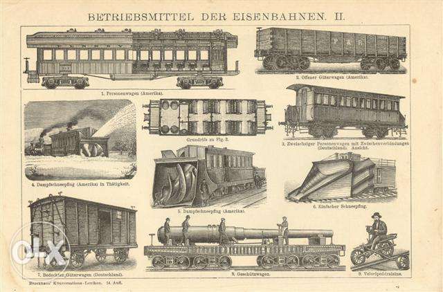 KOLEJ - WAGONY, POCIĄGI, Lokomotywy, Dworce reprint XIX w. grafik