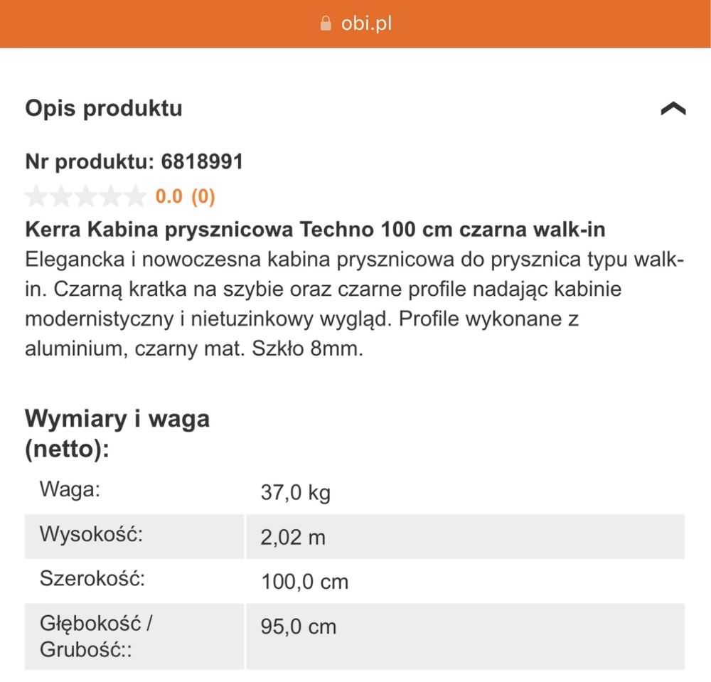 Ścianka Kabina prysznicowa Walk-in 100