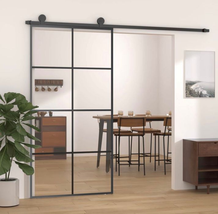 Porta Única_ estilo celeiro de vidro com kit ferragens incluídas