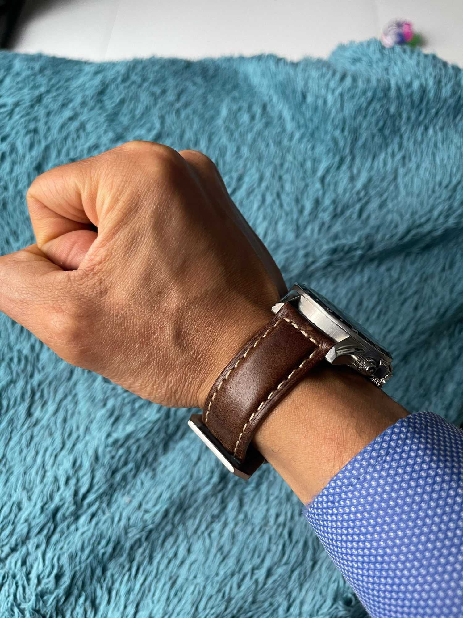 Skórzany gruby pasek do zegarka ciemny brązowy 22mm 24mm PAM Seiko