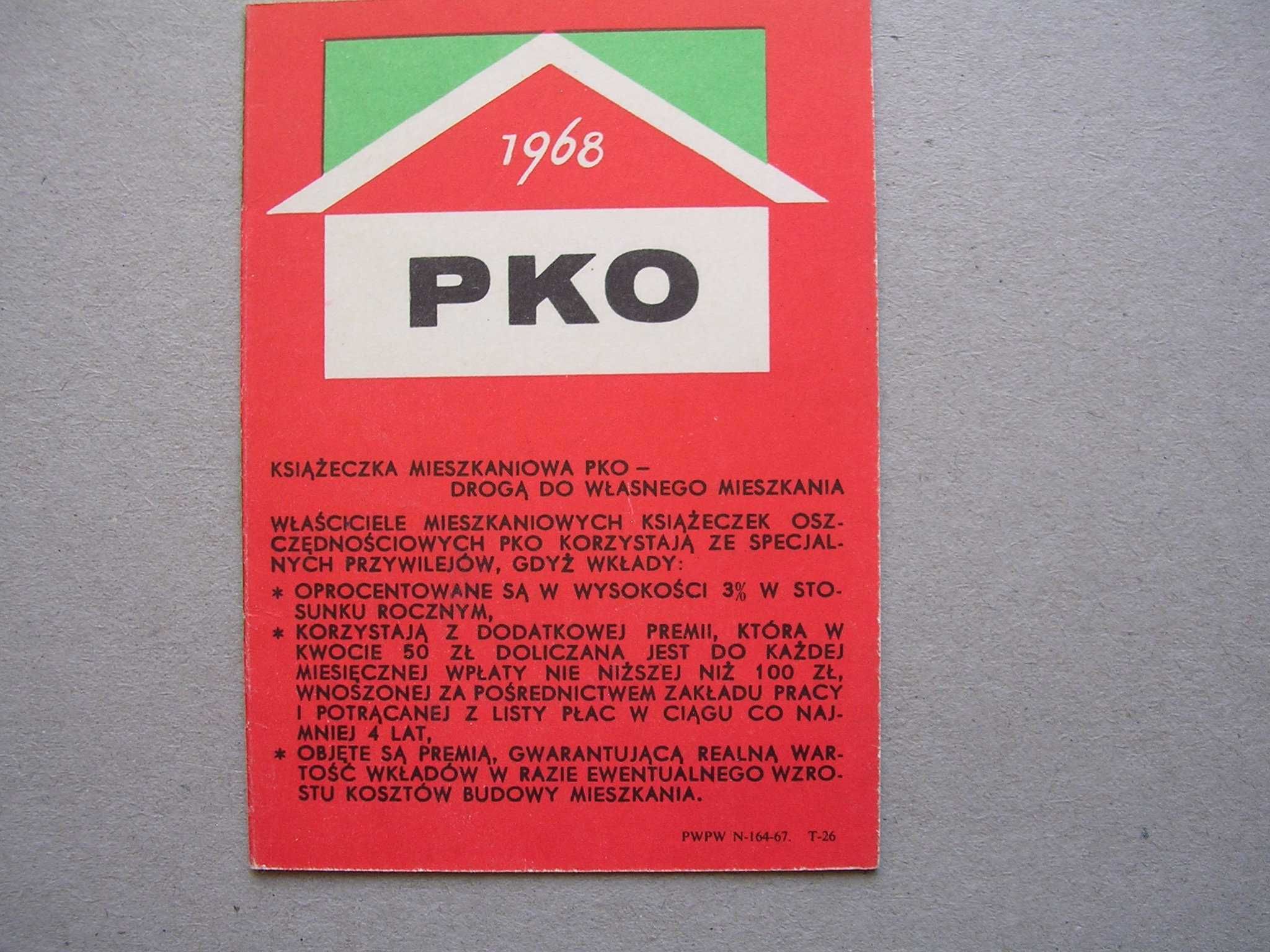 Stary kalendarzyk kolekcjonerski z prl - u PKO 1968 rok