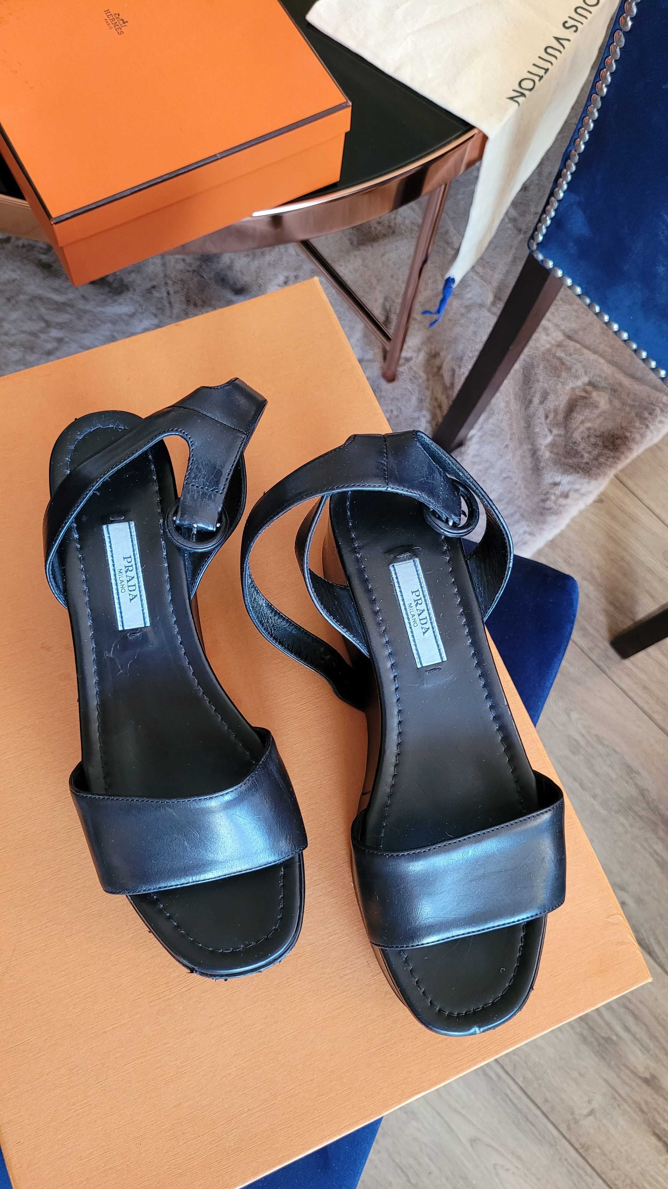 Koturny Platformy PRADA Milano Nero 38  ORGINAL Skóra OKAZJA!