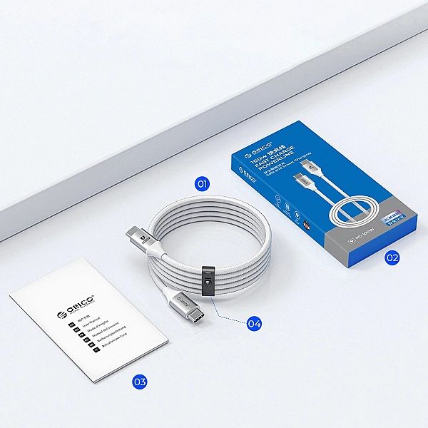 Kabel Orico CDX 100W 5A Power Delivery USB-C - USB-C 1m - biały