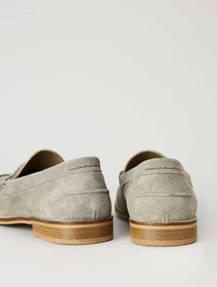 Męskie skórzane buty mokasyny beżowe rozmiar 43