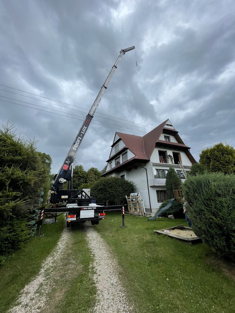 Wynajem usługi dźwig żuraw budowlany dekarski hds zwyżka 35mb