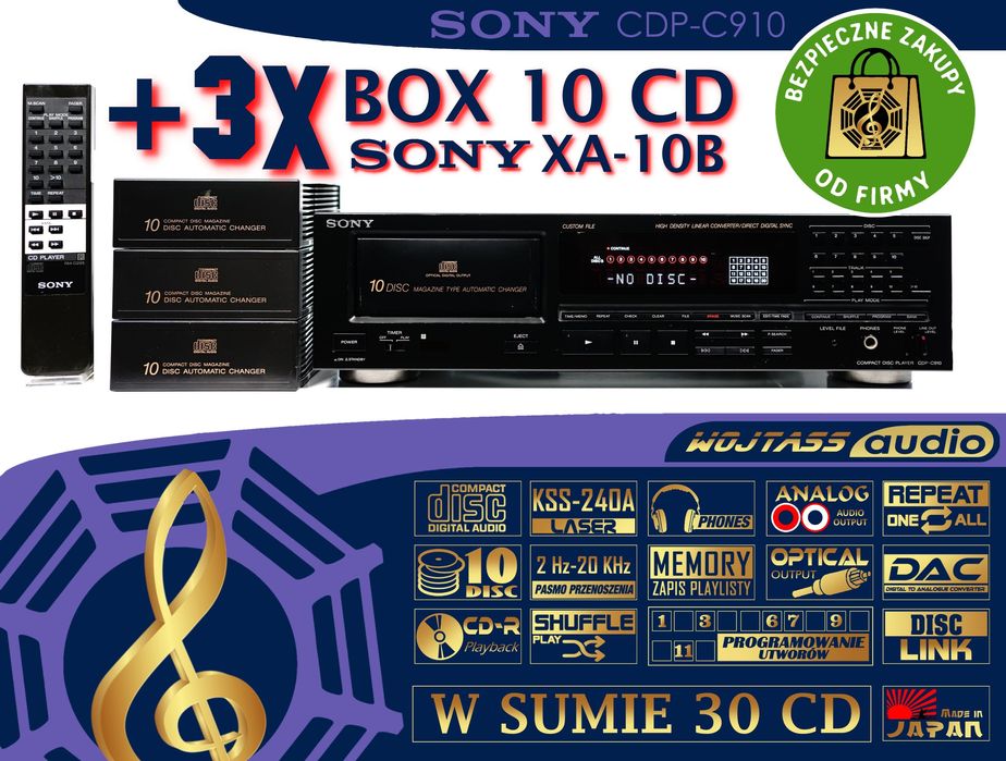 Zmieniarka na 10 CD SONY CDP-C910 + 3x BOX XA-10B (30 CD) DAC 16 BIT